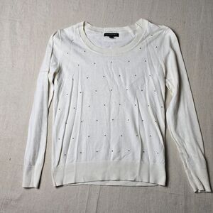 Banana Republic XS White Scoopneck Pullover Sweater‎ Gold-Toned Popcorn Thread